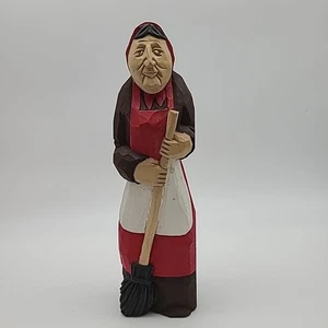 Russian Hand Carved Hand painted Wooden Figurine Baba Yaga Old Women w Broom - Picture 1 of 8