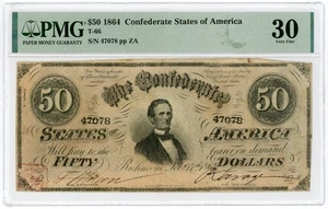1864 T-66 $50 The Confederate States of America Note - CIVIL WAR Era PMG VF 30 - Picture 1 of 2