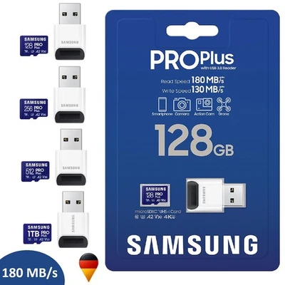 Micro SD Karte 128 256 512 GB 1TB Speicherkarte USB Kartenleser Samsung Pro Plus - Bild 1 von 4