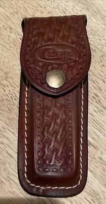 Vintage Case XX Folding Knife Leather Sheath Belt Holder Basket Weave Pattern - Image 1 of 4
