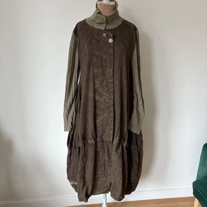 Ewa I Walla The Coat 66145 Lagenlook braun Baumwolle Rippstrickärmel Mantel XS - Bild 1 von 13