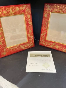 2 Martin Aborn 8x10 Red Gold Chinoiserie Italian Wood Frame 13.5"x15.25" - Picture 1 of 10