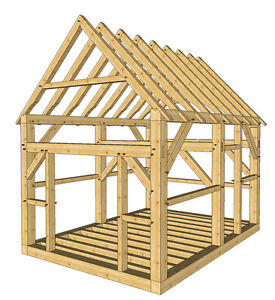 Timber Frame Shed Plans size 12' x 16'  two doors, printed plans on 8 1/2x11 new