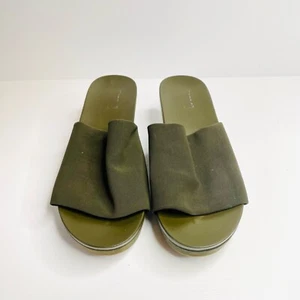 Green Suede Wedge Mule Slides Size 10 Designer - Picture 1 of 11