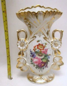 Antiguo FRANCÉS ANTIGUO PARÍS Porcelana Ptd Mano JARRÓN RAMO DE FLORES Detalle Dorado - Imagen 1 de 11