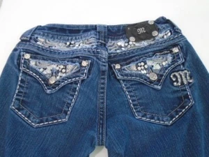 MISS ME Women's Denim Bling Rhinestones Stretch Low Rise EASY SKINNY Jeans 26 - Picture 1 of 10