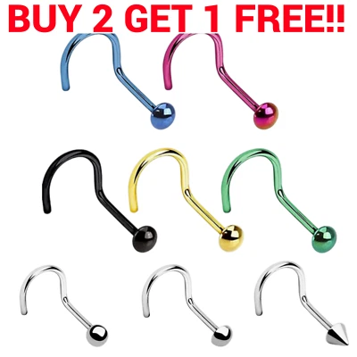 Nose Screw Stud Surgical Steel Dome Spike Ring Hoop Bone End Pin Piercing UK - Image 1 of 4