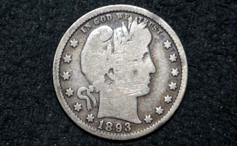 1893-p Barber Quarter * 90% Silver ** VG ** FREE SHIPPING Cover