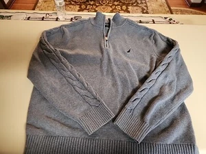 Nautica Herren 100 % Baumwolle schwerer Teilreißverschluss Pullover Gr. L Farbe mittelblau (T-6) - Bild 1 von 13
