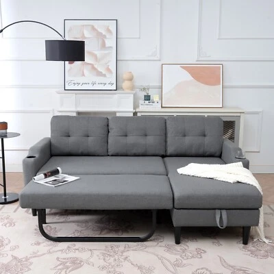 Modern Sectional Sofa Bed Modular Couch with Storage Chaise Lounge Cup Holders - Image 1 of 4