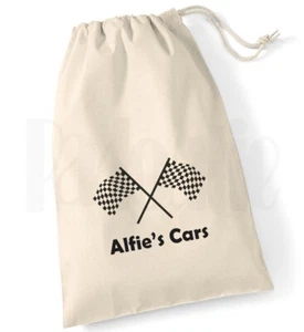 Personalisierte Kinder Spielzeug Aufbewahrungstasche - "Autos" - Kordelzug Baumwolle Canvas Tasche - Bild 1 von 2