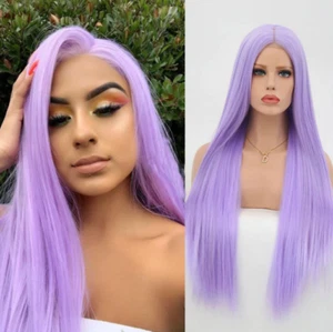 Pastel Purple Synthetic Hair Wig Lilac Long Straight High Temperature Cosplay - Bild 1 von 11