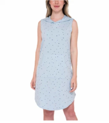 NOVO Vestido Feminino Bobeau Sem Mangas com Capuz Estampa Azul Estrelas Tamanho Grande - Imagem 1 de 3