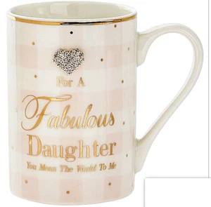 Diamante Fabulous Daughter Mug Boxed Gift Coffee Cup Birthday Present Mad Dots - Picture 1 of 2