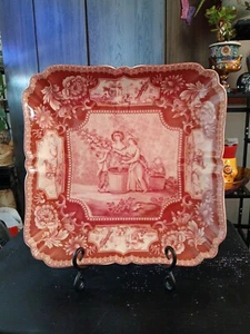 Antiche Riproduzioni PLATTER 12" Square Red Transfer Victorian Ware Reproduction - Picture 1 of 5