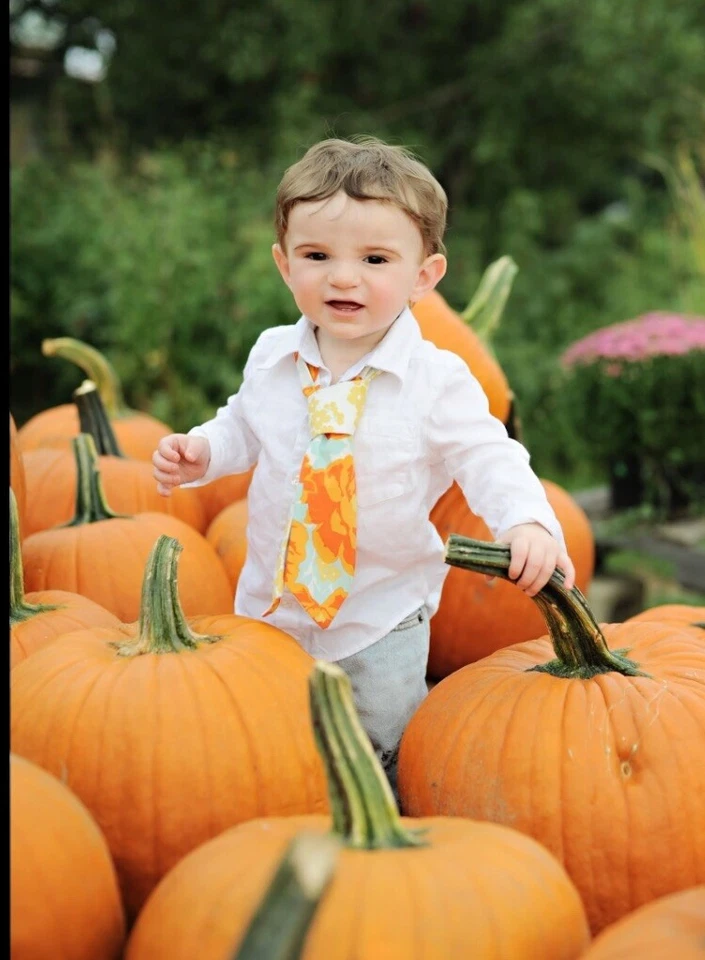 Boys Neck Tie Photo Prop Small Shop Adjustable Size 2-6 Years Old Orange Floral - Image 1 of 2