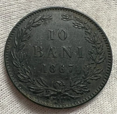 Romania 10 Bani 1867 Watt & Co, Copper coin, Good grade - Image 1 of 2