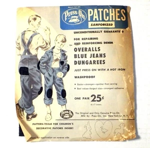 Salopette jeans vintage anni 50 toppe stampa denim scuro 7" x 6" (x2) - Foto 1 di 3