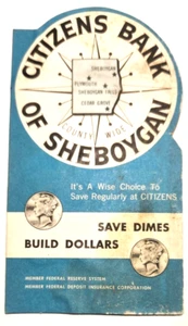 Vintage Citizens Bank of Sheboygan Cardboard Savings Card Its a wise choice - Picture 1 of 4