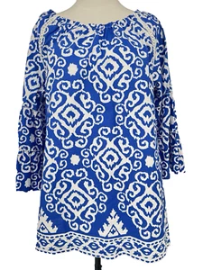 NWT Calessa 3/4 Flare Sleeve Blue Women's Pullover Shirt XL Cotton Bohemian - Picture 1 of 10