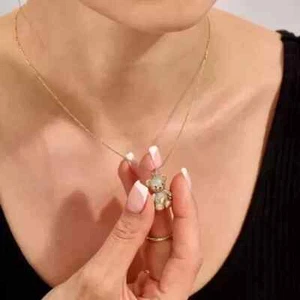 1Ct Round Cut Lab-Created Diamond Teddy Bear Gift Pendant 14k Yellow Gold Plated - Picture 1 of 4