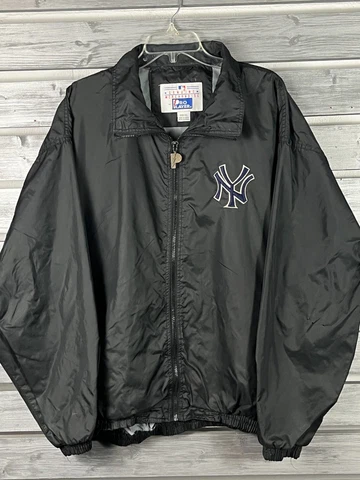 Vtg 90s Pro Player New York Yankees Zip Up Windbreaker Jacket Mens XL Black Cover