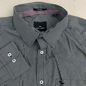 Park Avenue Button Up Shirt Mens 38cm Slim Fit Easy Care Black Check Long Sleeve - Picture 1 of 9