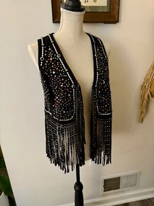 ETRO Suede Fringe Jeweled Biker Vest RARE 40 - Picture 1 of 12