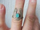 beautiful old ring, eagle, silver with turquoise, size 63
