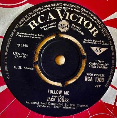 JACK JONES FOLLOW ME 7" SINGLE RCA VICTOR (1968) NR MINT- POP EASY ENGLAND - Image 1 of 3