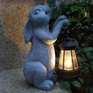Rabbit Solar Garden Outdoor Statues Resin Figurine Lights Art Decor Garden Home - Picture 1 of 7