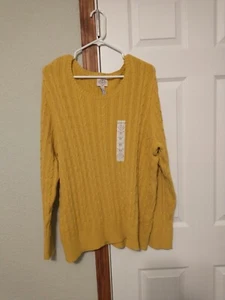 St. John's Bay Women's Long Sleeve Pull Over Sweater Mustard Yellow 2X NEW - Picture 1 of 6