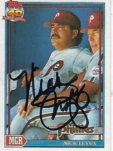 NICK LEYVA SIGNED 1991 TOPPS #141 - PHILADELPHIA PHILLIES - Picture 1 of 1