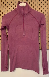 Lululemon Swiftly Tech Shirt Women Sz 4 Purple Logo Running Jogging Athletic Top - Picture 1 of 5