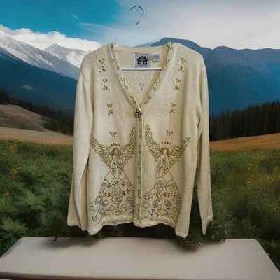 Storybook Knits Women's Vintage Angel Holiday Christmas Cardigan Sweater Size S - Image 1 of 4