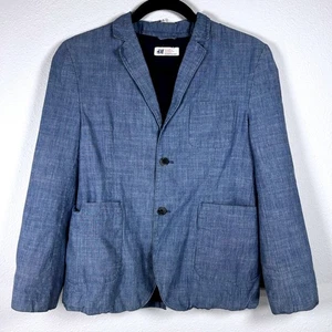 H&M Boys Chambray Blue Blazer Two Button Front Pockets Classic Style Youth 13-14 - Picture 1 of 12