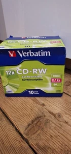 Verbatim CD-RW 80MIN / 700MB Rewritable Blank 8 -12x CDRW Disc,10 PACK - Picture 1 of 5