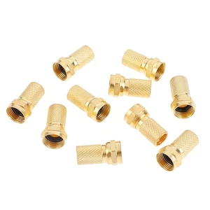 10x Twist on RG6 F Type Coaxial Cable Connector Plugs Brass Connector CoppeRS** - Picture 1 of 12