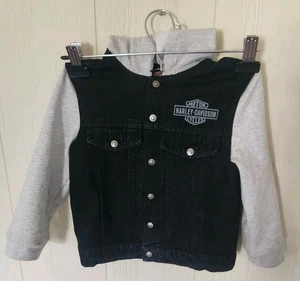 4/5t Kids Harley Davidson Button Up Hooded Jacket Black & Grey Youth - Picture 1 of 10