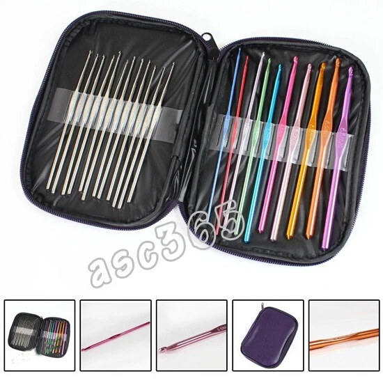 Aluminum Crochet Hooks Needles Knit 22pcs Set Weave Craft Yarn Multi Color