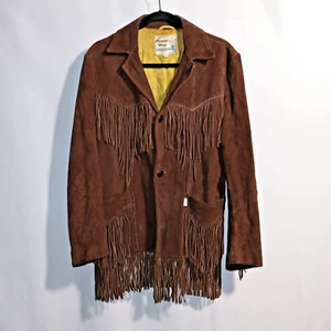 Vintage 60s Pioneer Wear Brown Suede Leather Jacket Fringe Western 38 VTG Cowboy - Picture 1 of 9