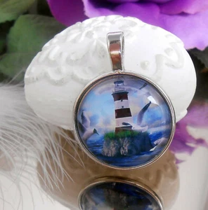 Ketten Anhänger Leuchtturm Glas Cabochon 25 mm - Maritim - Bild 1 von 4