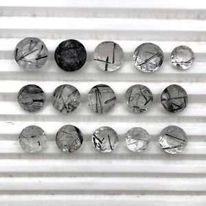 Natural Black Rutile Quartz Round Cut Stone Lot 15 Pcs 9-12.5 MM 57 CT - Picture 1 of 4