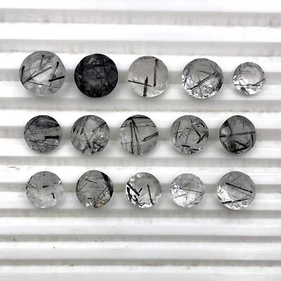 Natural Black Rutile Quartz Round Cut Stone Lot 15 Pcs 9-12.5 MM 57 CT - Image 1 of 4