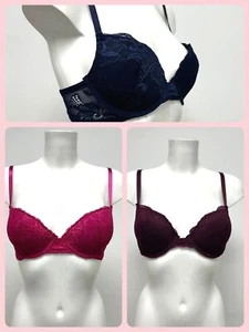 Ex M&S Ladies New Wired Padded Lace Bra 3 Colours Size 32C - Picture 1 of 19