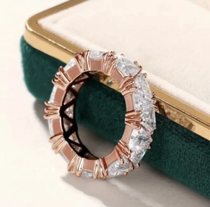 18k Rose Gold Plated Exquisite Trillion Cut Cubic Zirconia Eternity Band Size 7 - Picture 1 of 8