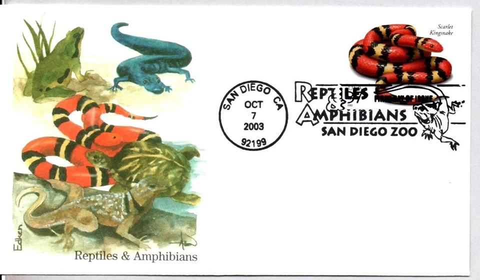 #3814 SCARLET KINGSNAKE REPTILES & AMPHIBIANSFIRST DAY ISSUE, EDKEN ARTWORK FDC - Image 1 of 1