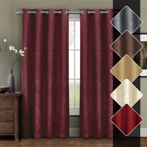 2 PC Prairie Blackout Weave Grommet Curtain Chic Modern Leafy Design Panels - Picture 1 of 7