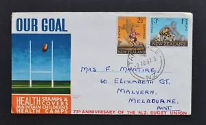 1967 New Zealand First Day Cover - Health / 75th Anniversary NZ Rugby Union - Picture 1 of 2