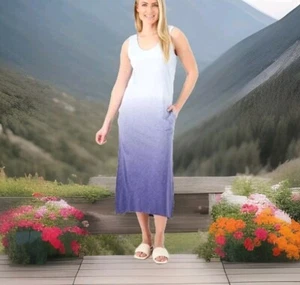 CANYON RETREAT XL Linen Blend Shift Dress Blue Sundress Casual Sleeveless Midi - Picture 1 of 2